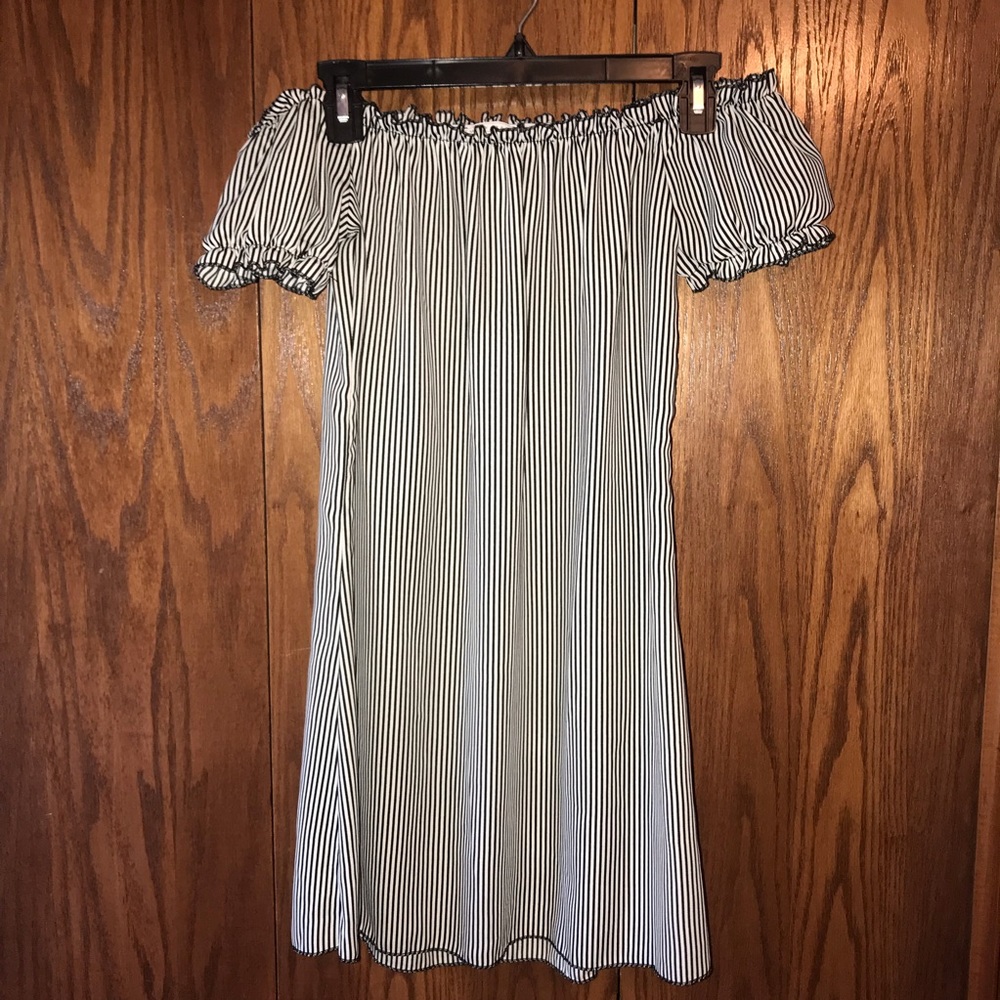 off the shoulder striped baby doll dress